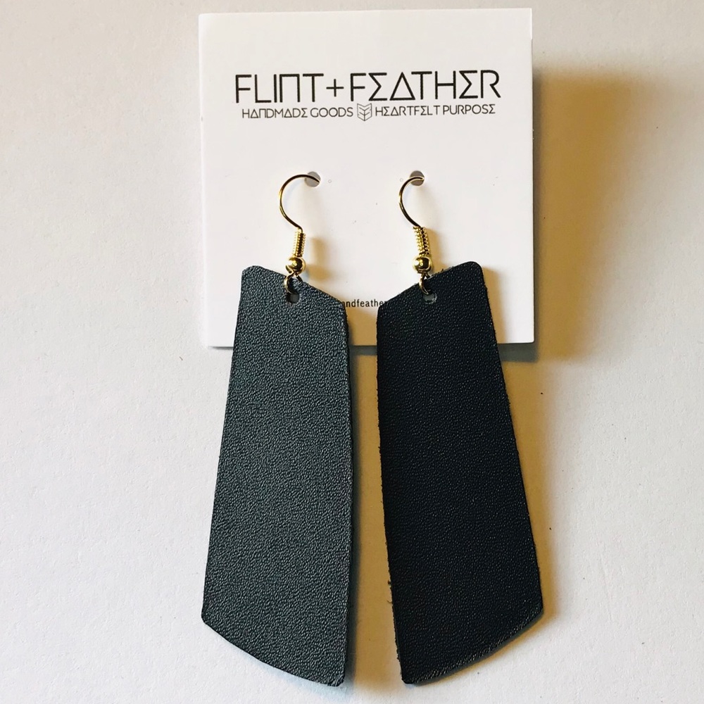 3pk of Black Genuine Leather Spar Earrings NWT